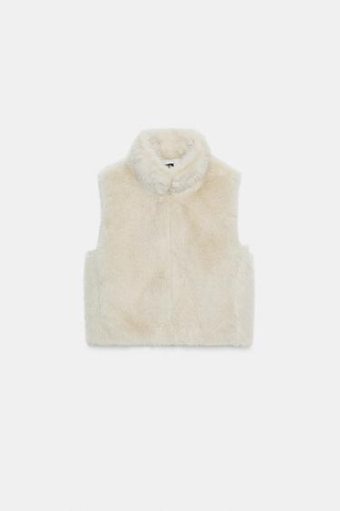 FAUX FUR GILET - Light beige by Zara