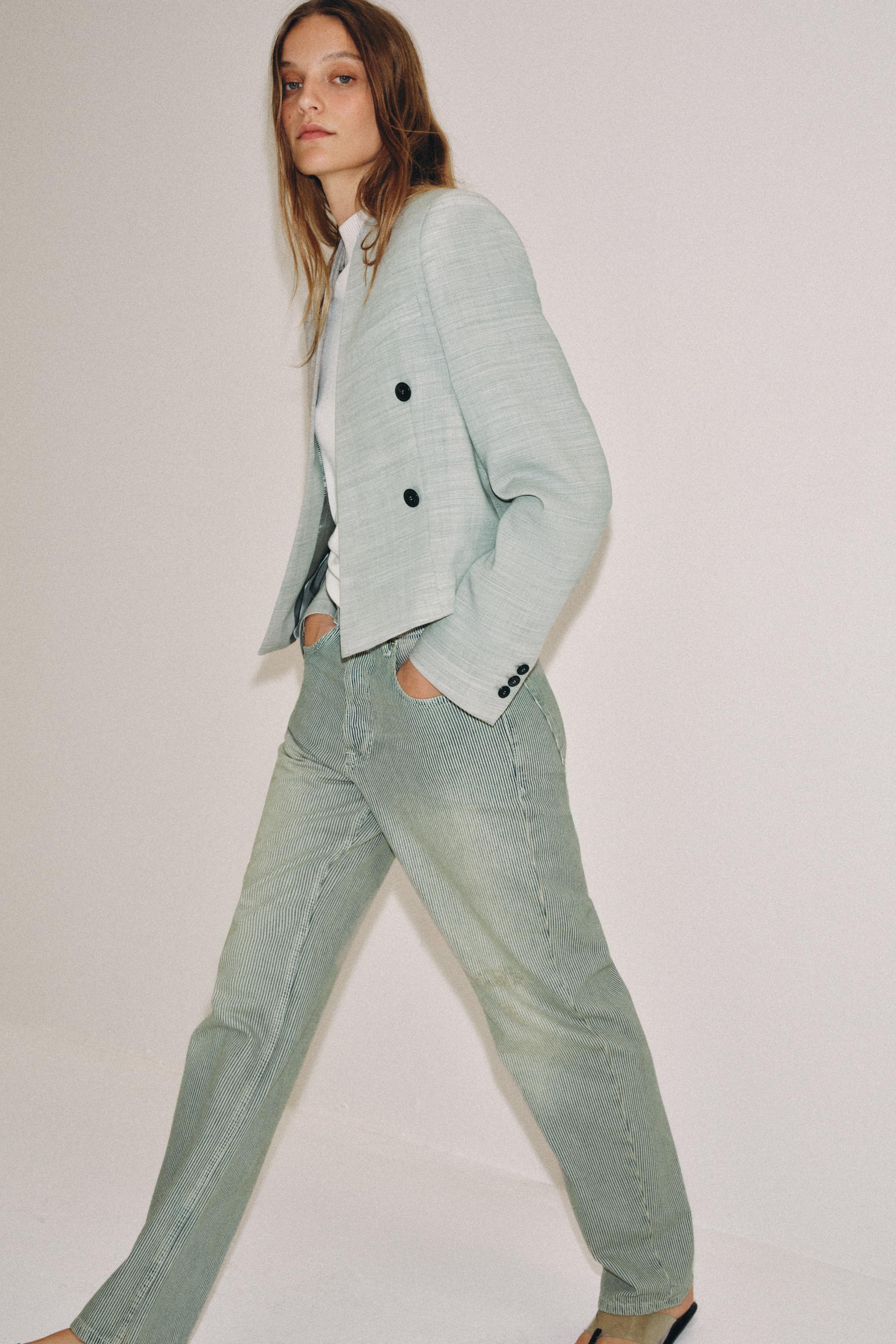 ZW COLLECTION LOW-RISE STRIPED STRAIGHT LEG JEANS