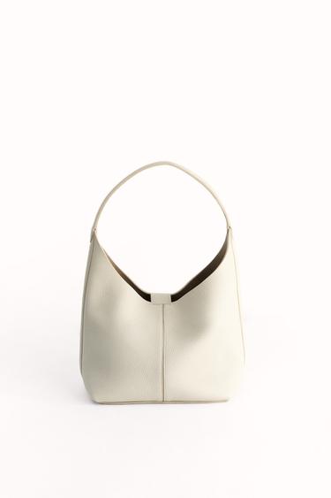 Zara GRAINED LEATHER BUCKET BAG - Ecru