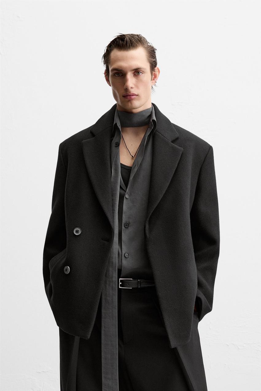 クロップド ウールブレンド コート - ブラック | ZARA Japan / 日本
