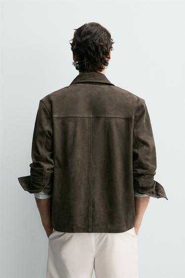 BLOUSON REGULAR FIT EN CUIR DAIM - Marron de Zara - Image 2
