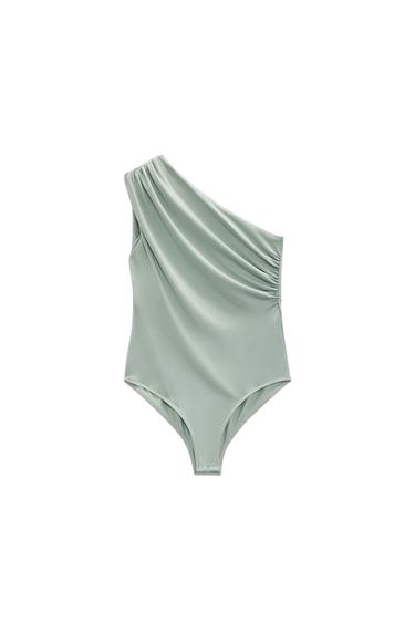 ASYMMETRIC BODYSUIT WITH GATHERING