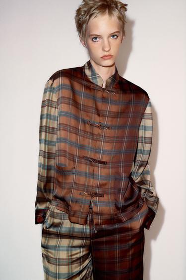 ZW COLLECTION CHECKED SHIRT WITH FROG FASTENING - Reds by Zara