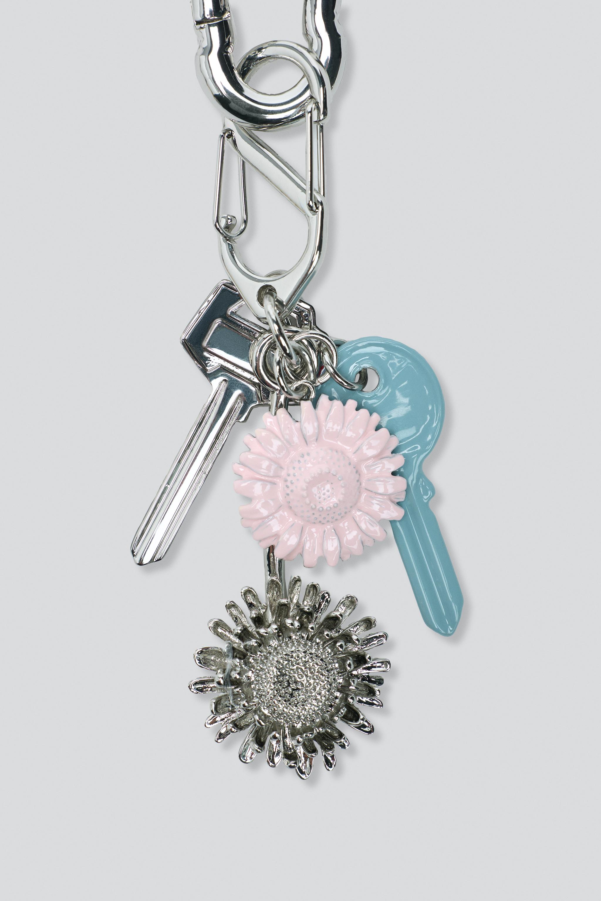 FLOWER AND KEY CHARM KEYCHAIN