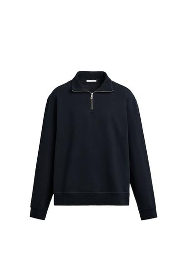 Zara BASIC QUARTER-ZIP SWEATSHIRT - Navy blue