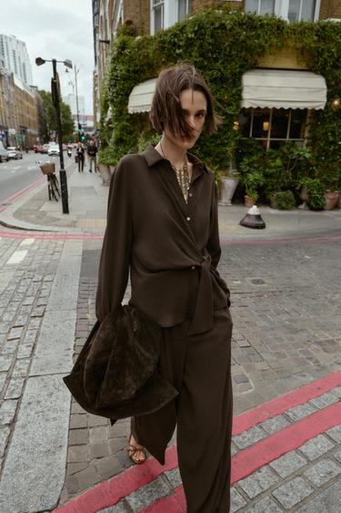 PANTALON À JAMBES LARGES - Marron de Zara - Image 3