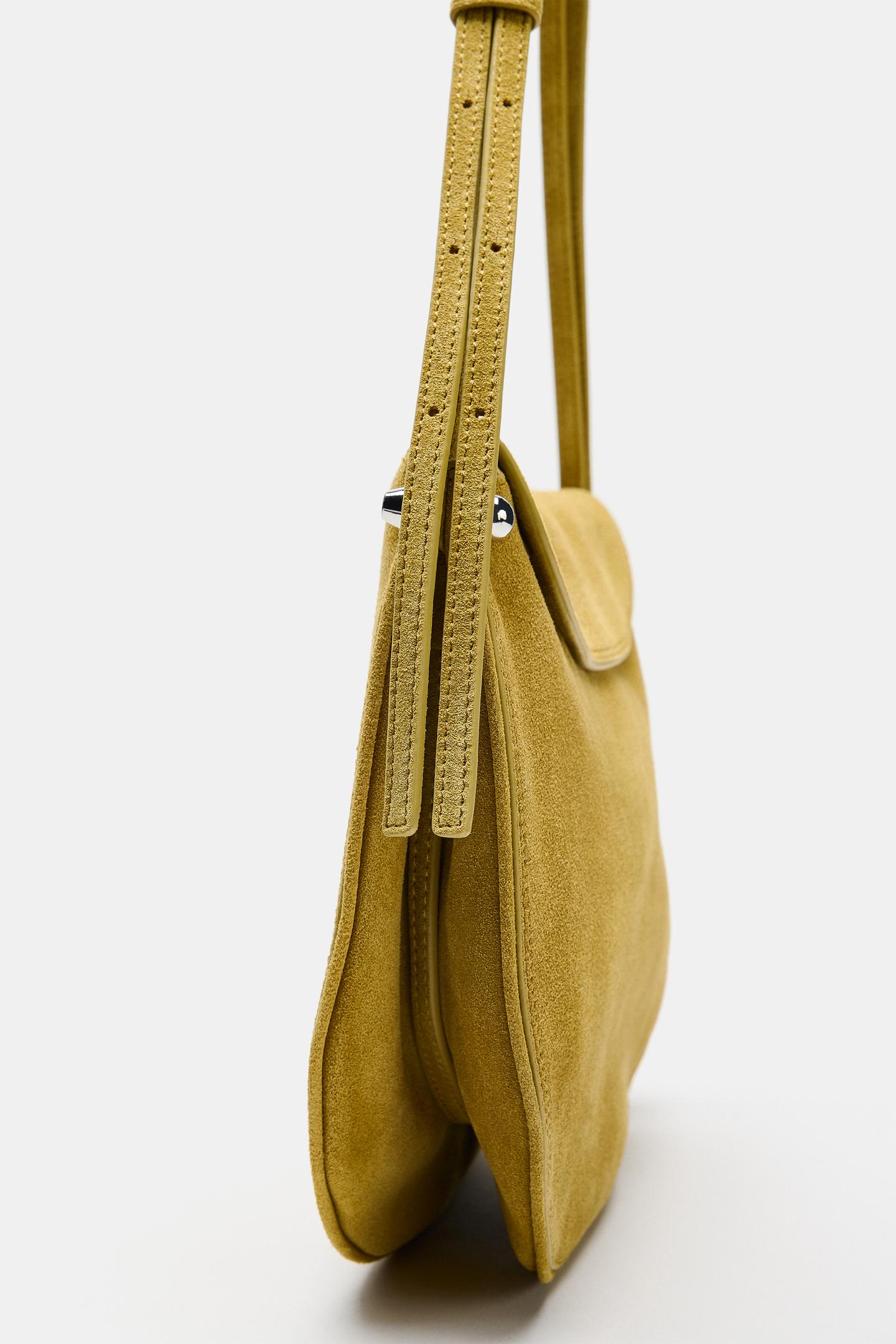 Женская сумка Zara Leather Crossbody Bag with Flap, цвет: Лаймовый зелёный — фото 4