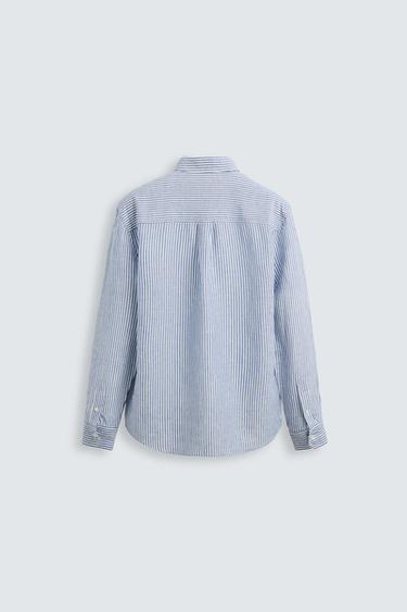 CHEMISE EN LIN ET COTON - Bleu / Blanc de Zara - Image 7