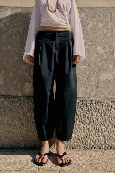 PANTALÓN BARREL POPELÍN - Marino de Zara