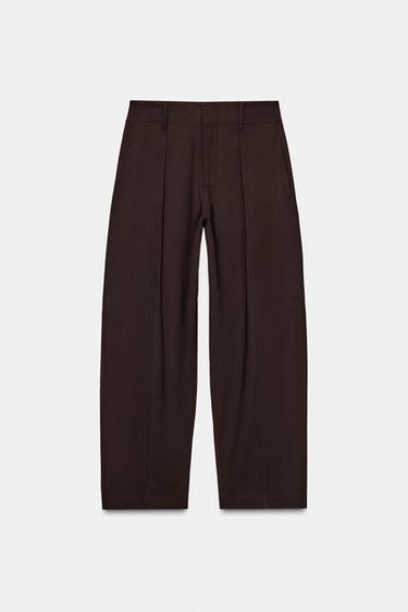 ZW COLLECTION CARROT FIT WIDE-LEG TROUSERS WITH BUCKLE - Chocolate by Zara