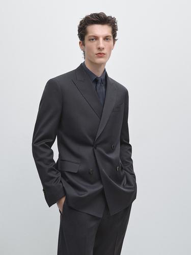 Blazer croisé 100 % laine froide - Bleu marine de Zara