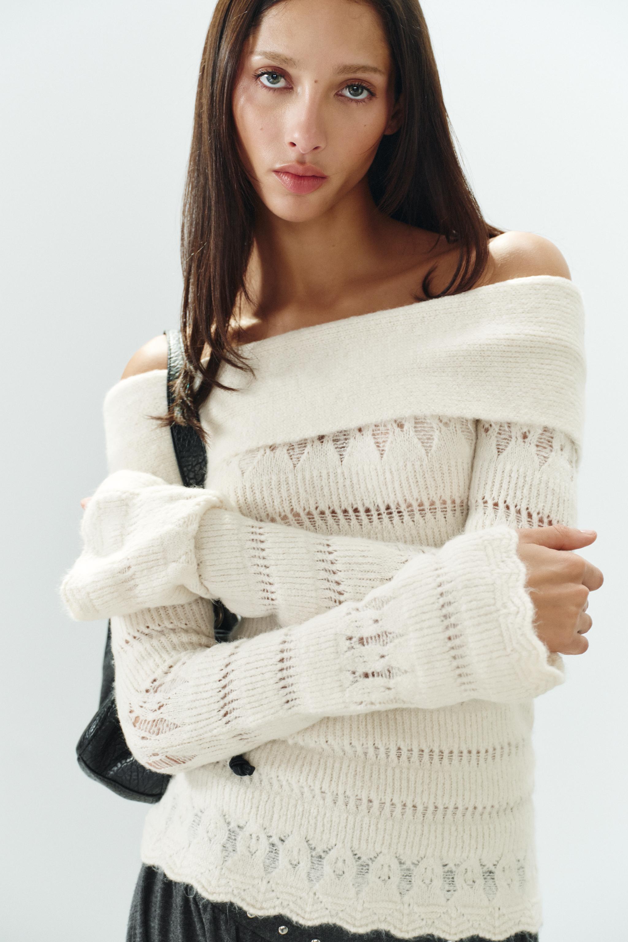 OFF-THE-SHOULDER OPENWORK JUMPER