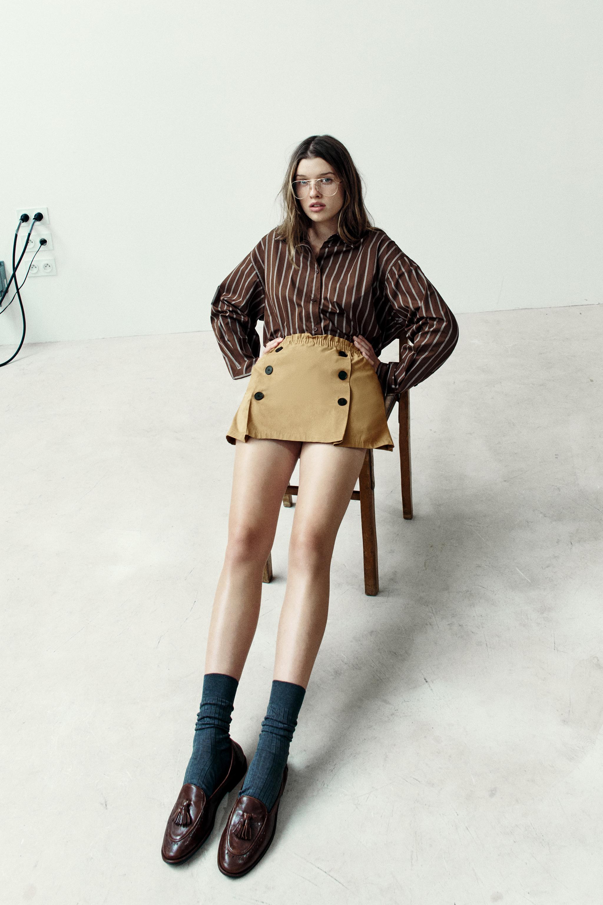 ZARA ザラ ZWコレクション フレアショートスカート スカート ミニスカ ZW COLLECTION フレアショートスカート - ベージュ | ZARA Japan
