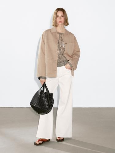 Zara Cotton blend jacket with pocket detail - Beige - Image 0