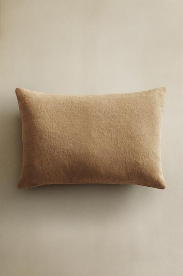 Zara WASHED LINEN THROW PILLOW COVER - Brick