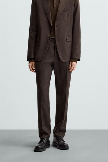 CALÇA DE TERNO 100% LINHO - Marrom-escuro da Zara