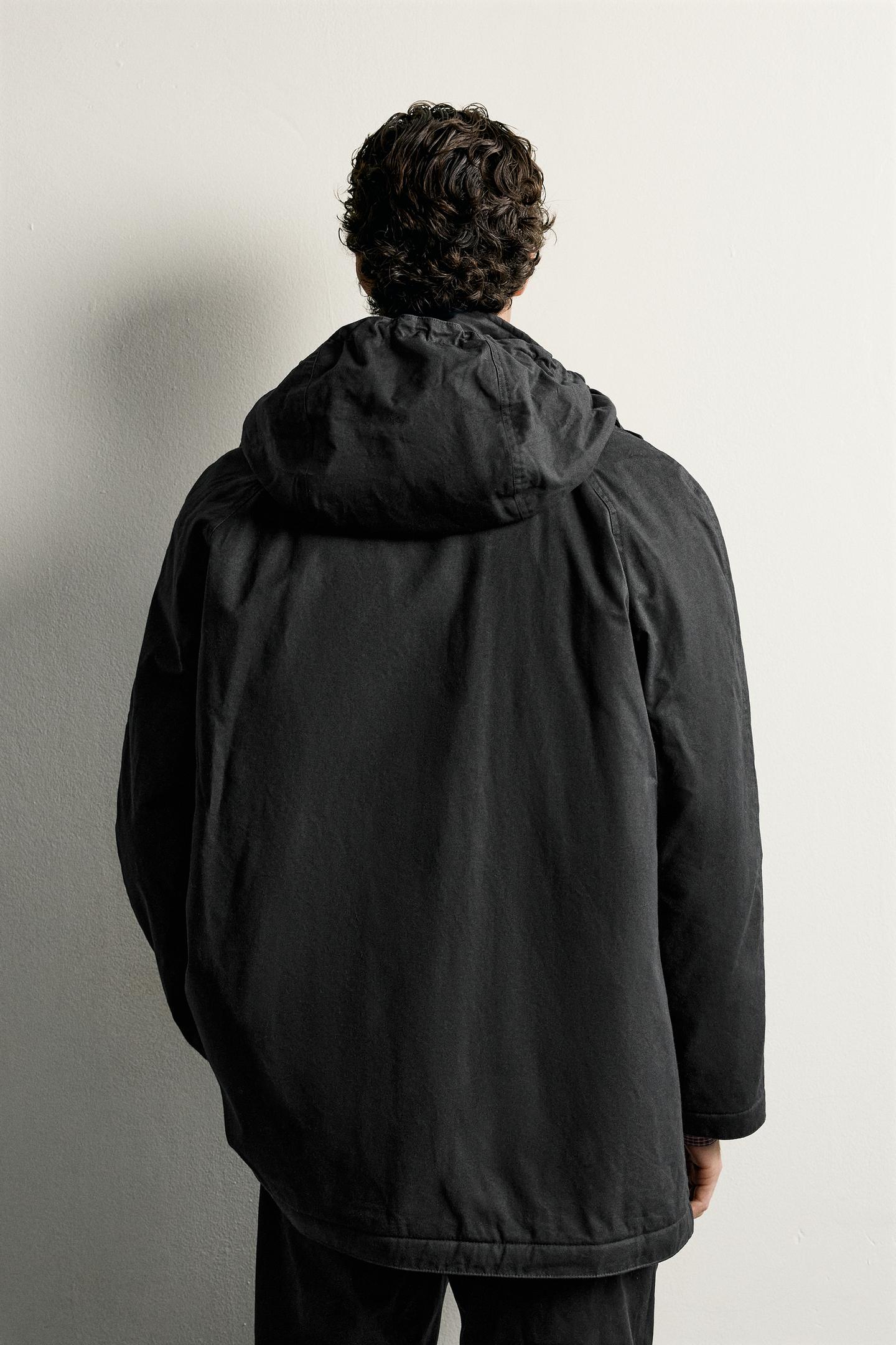 Мужская куртка Zara Waxed-Effect Padded, цвет: Чёрный — фото 3