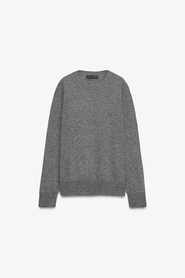 Zara EXTRA SOFT 100% WOOL KNIT SWEATER - Dark gray