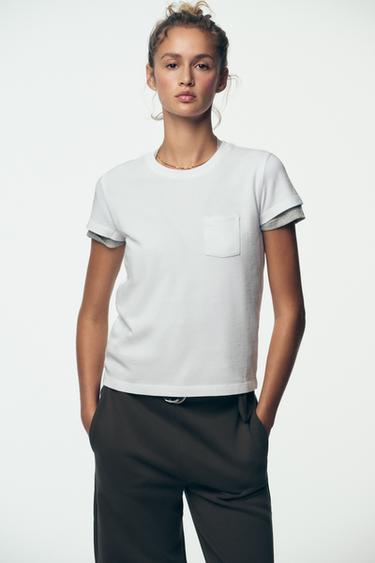 T-SHIRT DÉLAVÉ AVEC POCHE - Blanc de Zara - Image 2