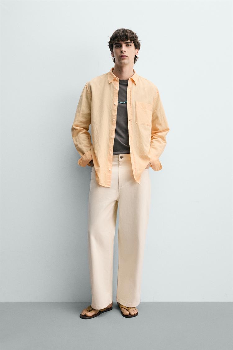 REGULAR FIT KETEN PAMUKLU GÖMLEK