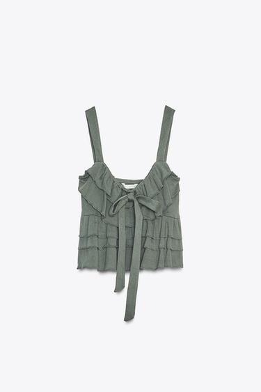 Zara RUFFLED BOW TOP - Green
