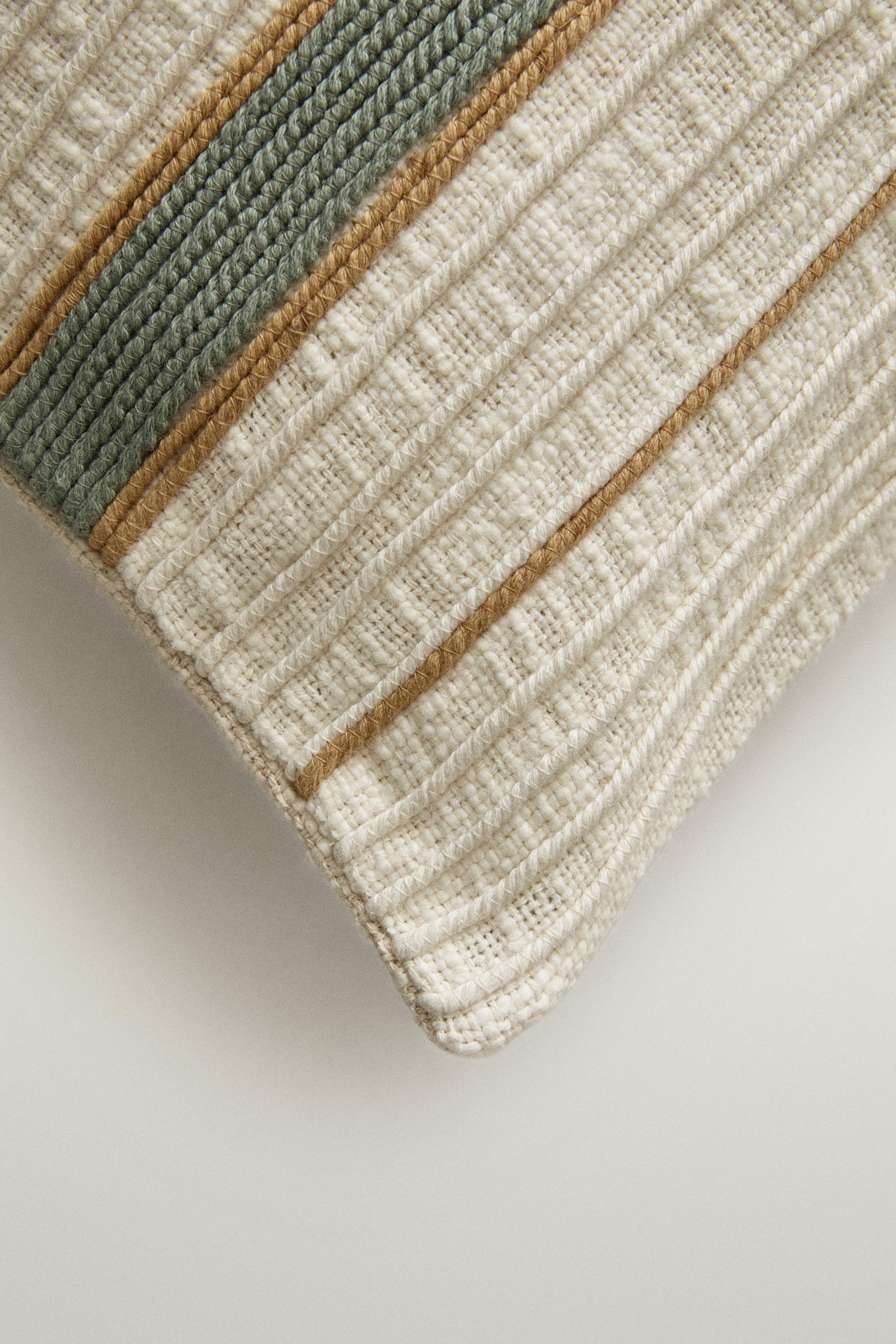 STRIPED THROW PILLOW COVER — Ecru