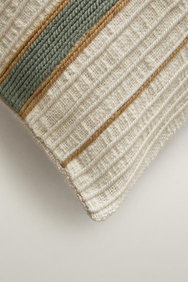 STRIPED THROW PILLOW COVER — Ecru 2