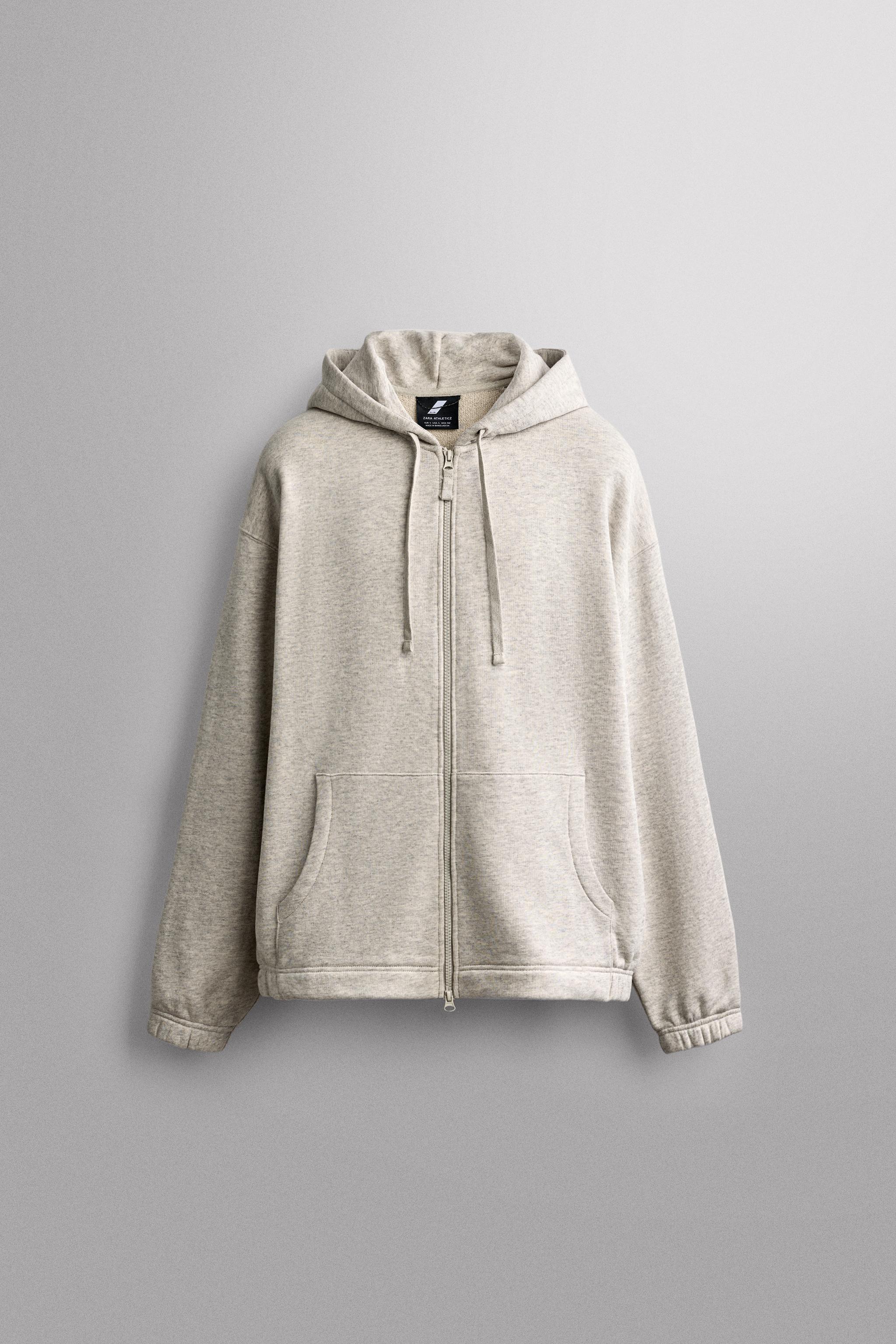 COTTON ZIP-UP HOODIE — Gray marl
