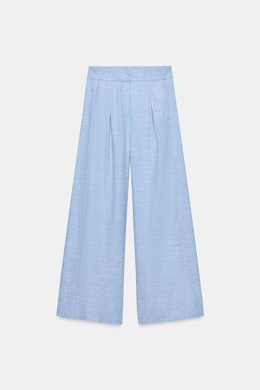PANTALON LARGE AVEC LIN - Bleu clair de Zara - Image 3