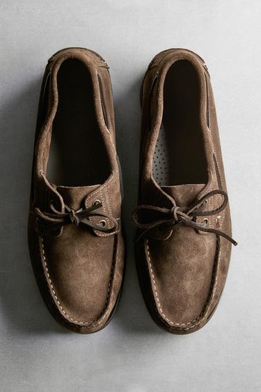 Zara Leather deck shoes - Stone Gray - Image 0