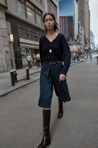 BELTED LONG BERMUDA SHORTS - Navy blue by Zara - Image 0