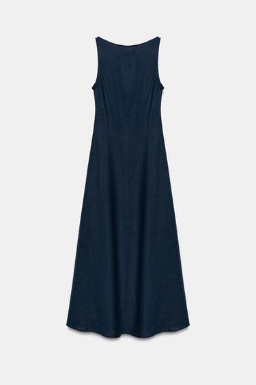 ROBE MI-LONGUE EN LIN À DOS NU - Bleu de Zara