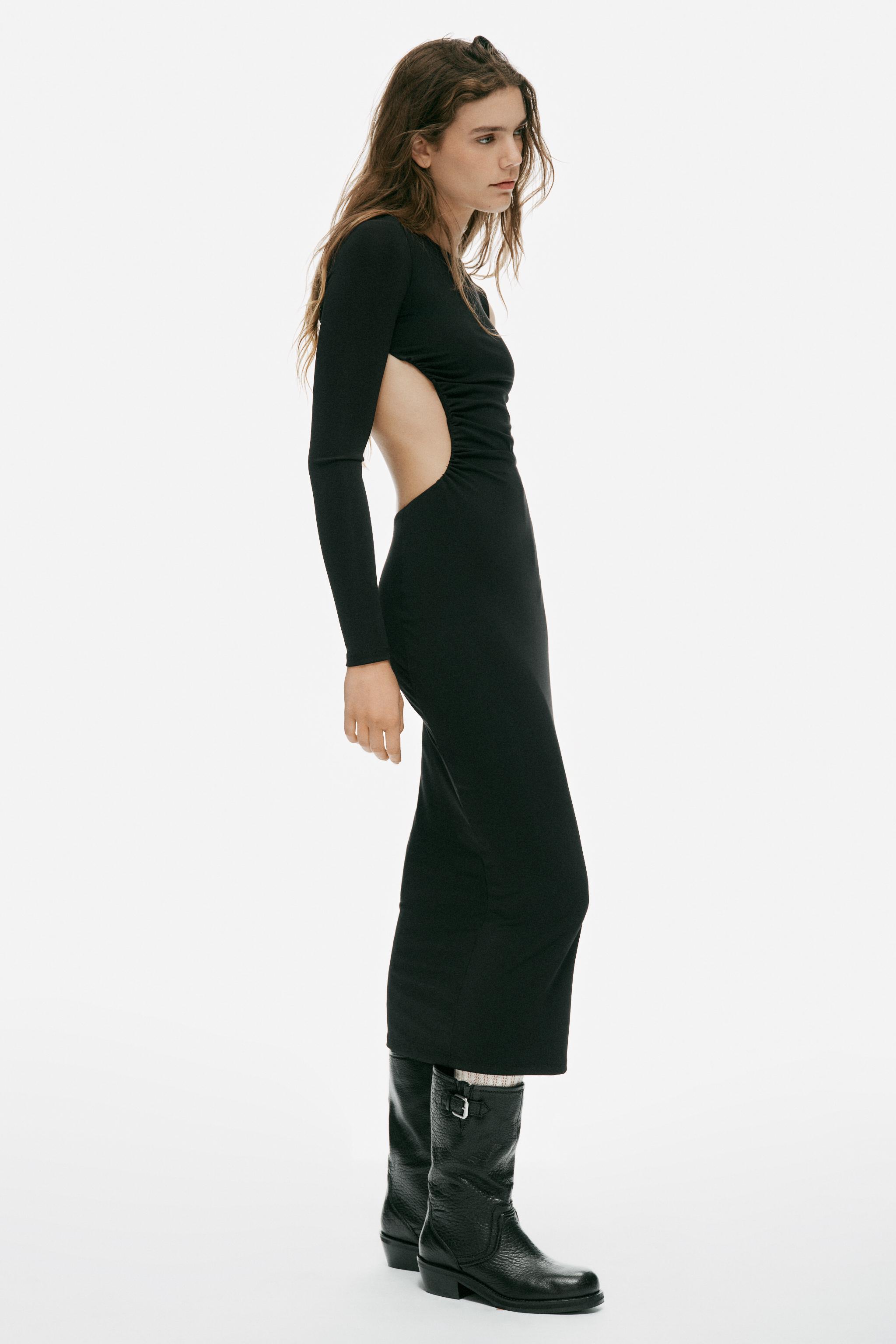 スリット入りアシンメトリーロングワンピース - ブラック | ZARA Japan