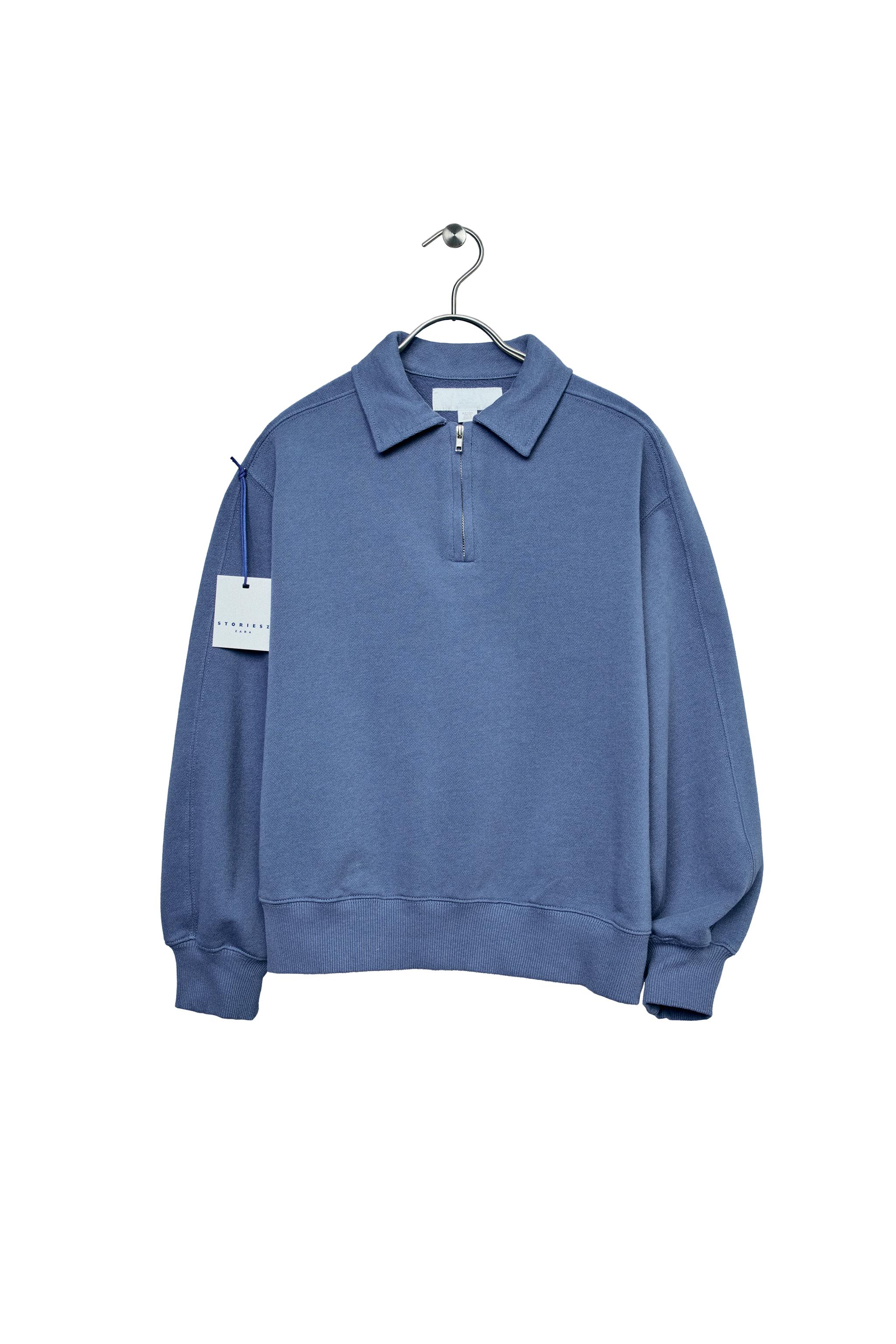 トップス Ec Meloti t STORIESZ - PLUSH POLO SWEATSHIRT WITH ZIP - Blue / Steel | ZARA India