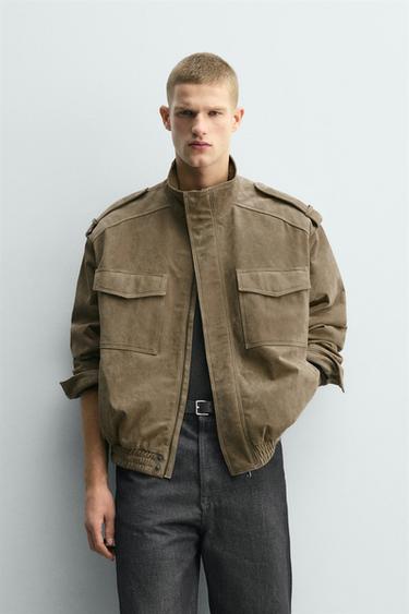 Zara SUEDE LEATHER JACKET - Beige