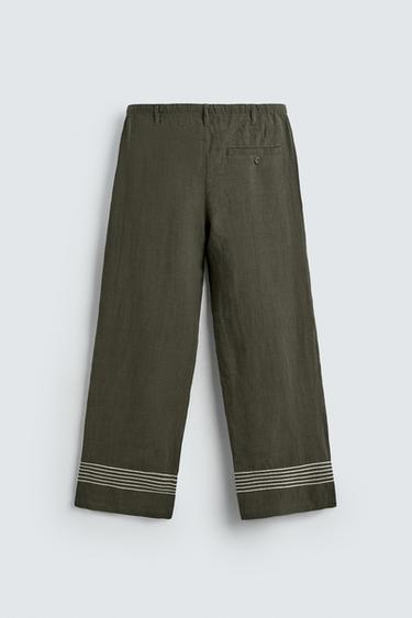 100% LINEN RELAXED FIT TROUSERS - Dark khaki by Zara - Image 6