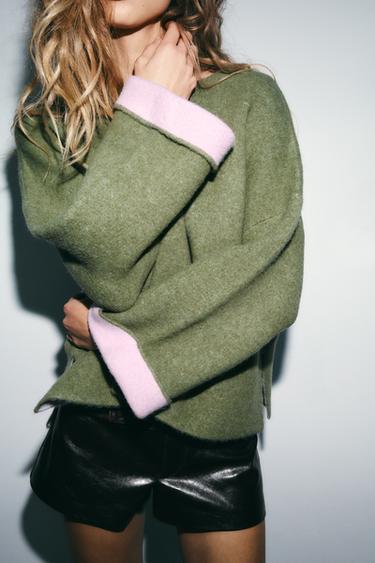 CONTRAST KNIT JUMPER - washed green by Zara