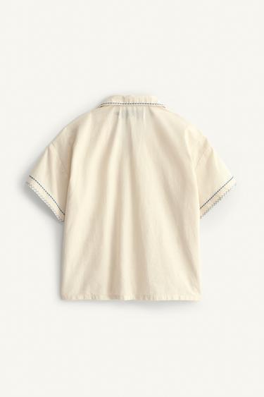 LIMITED EDITION EMBROIDERED TOPSTITCHED SHIRT - Ecru by Zara - Image 4