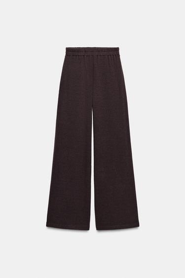 Zara SOFT WIDE LEG PANTS - Chocolate