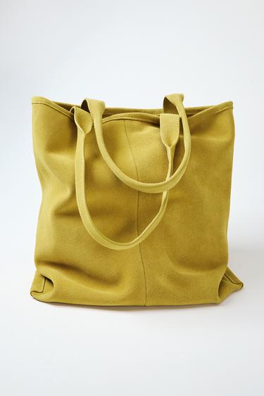 SAC SHOPPER EN DAIM - Jaune clair de Zara