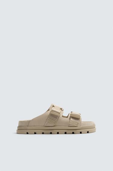 Zara 厚底真皮涼鞋 - 米色