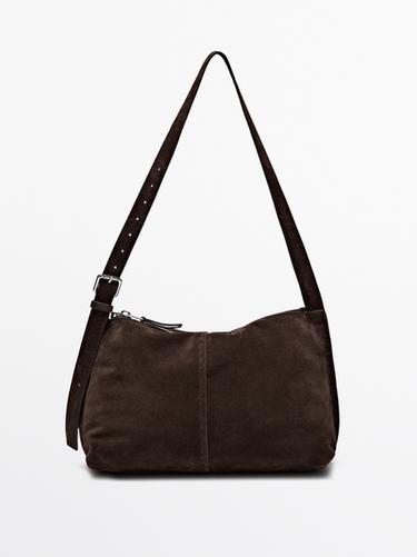 Bolso bandolera piel serraje - Marrón de Zara