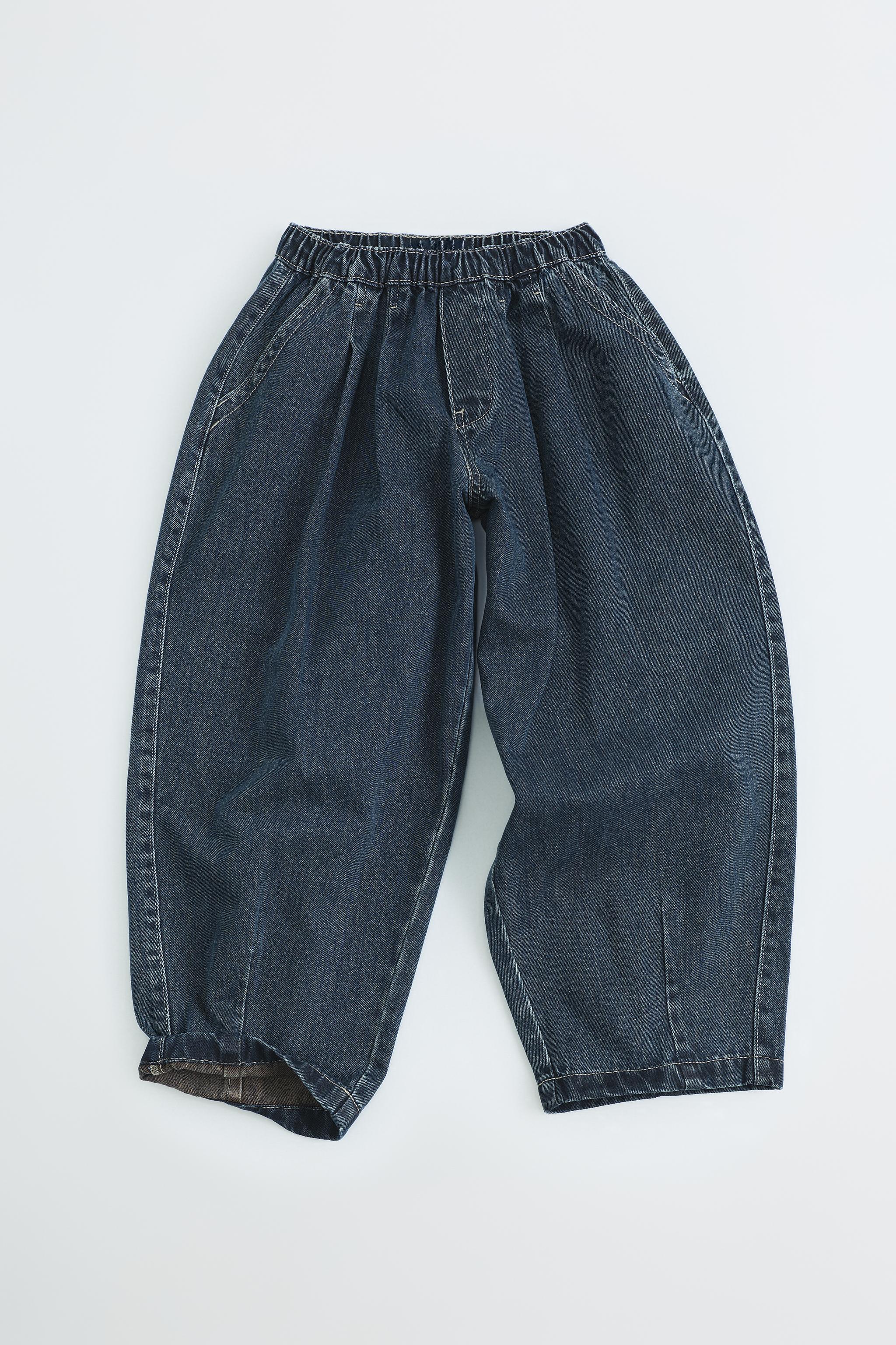 ELASTIC WAIST BALLOON JEANS — Blue / Green