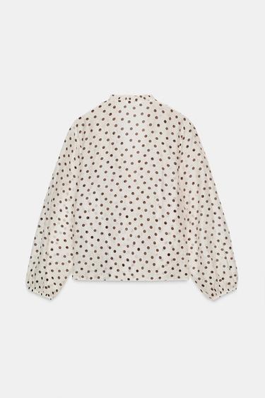 POLKA DOT RUFFLED BLOUSE - Ecru / Brown by Zara - Image 6