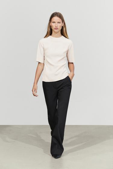 Zara Flowing elbow-length sleeve top - Ecru - Image 0