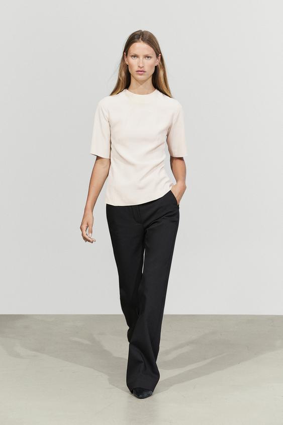 Zara Flowing elbow-length sleeve top - Ecru - Image 0