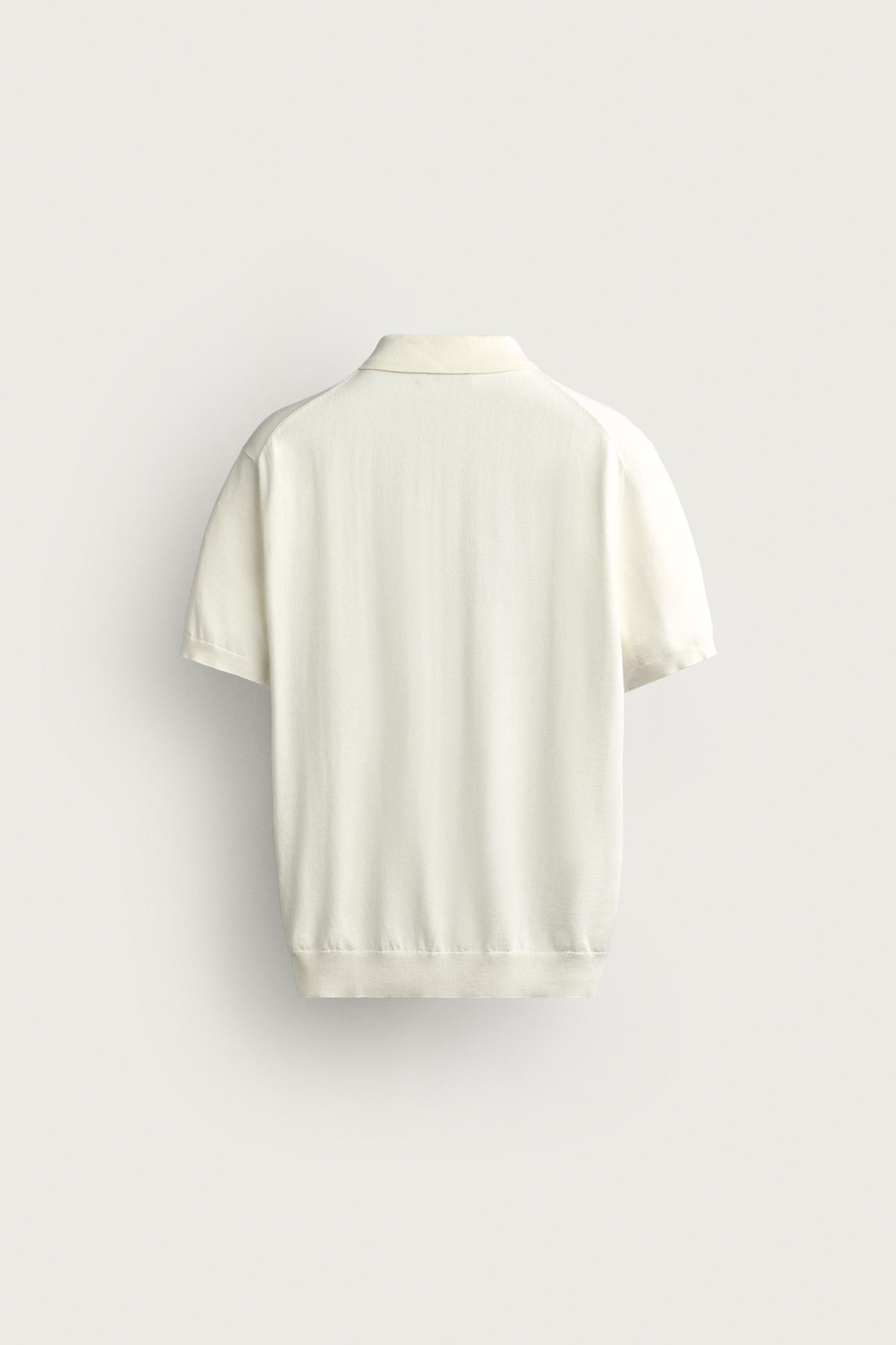 Мужское поло Zara Regular Fit Knit Polo Shirt, цвет: Экрю — фото 6