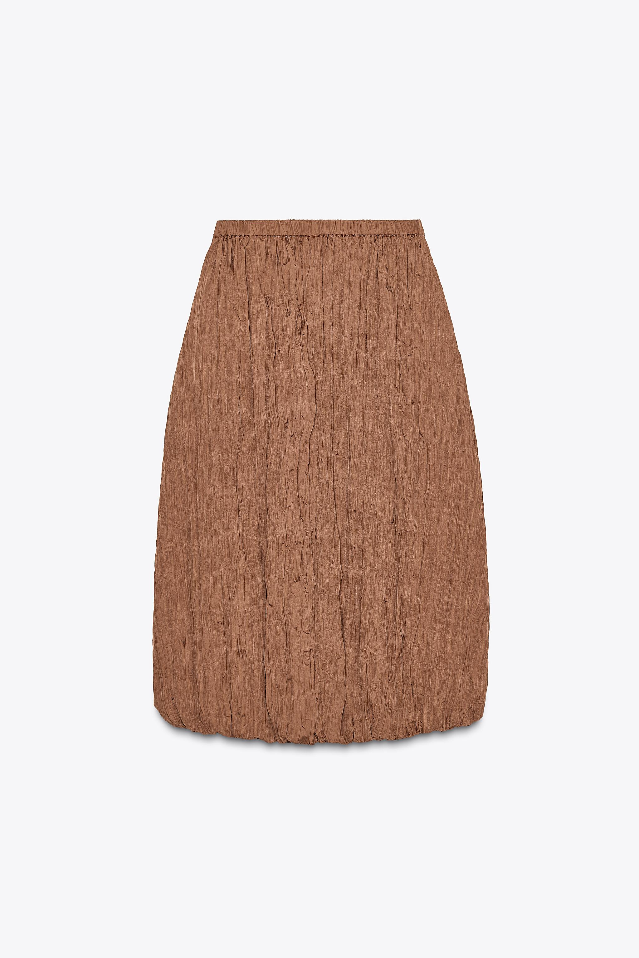 WRINKLED EFFECT BALLOON MIDI SKIRT - Brown | ZARA United States