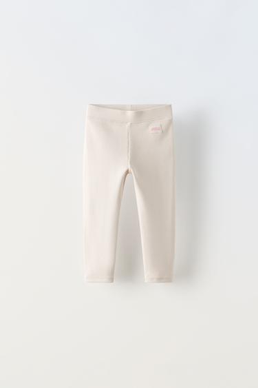 Zara LABEL DETAIL RIBBED LEGGINGS - Stone