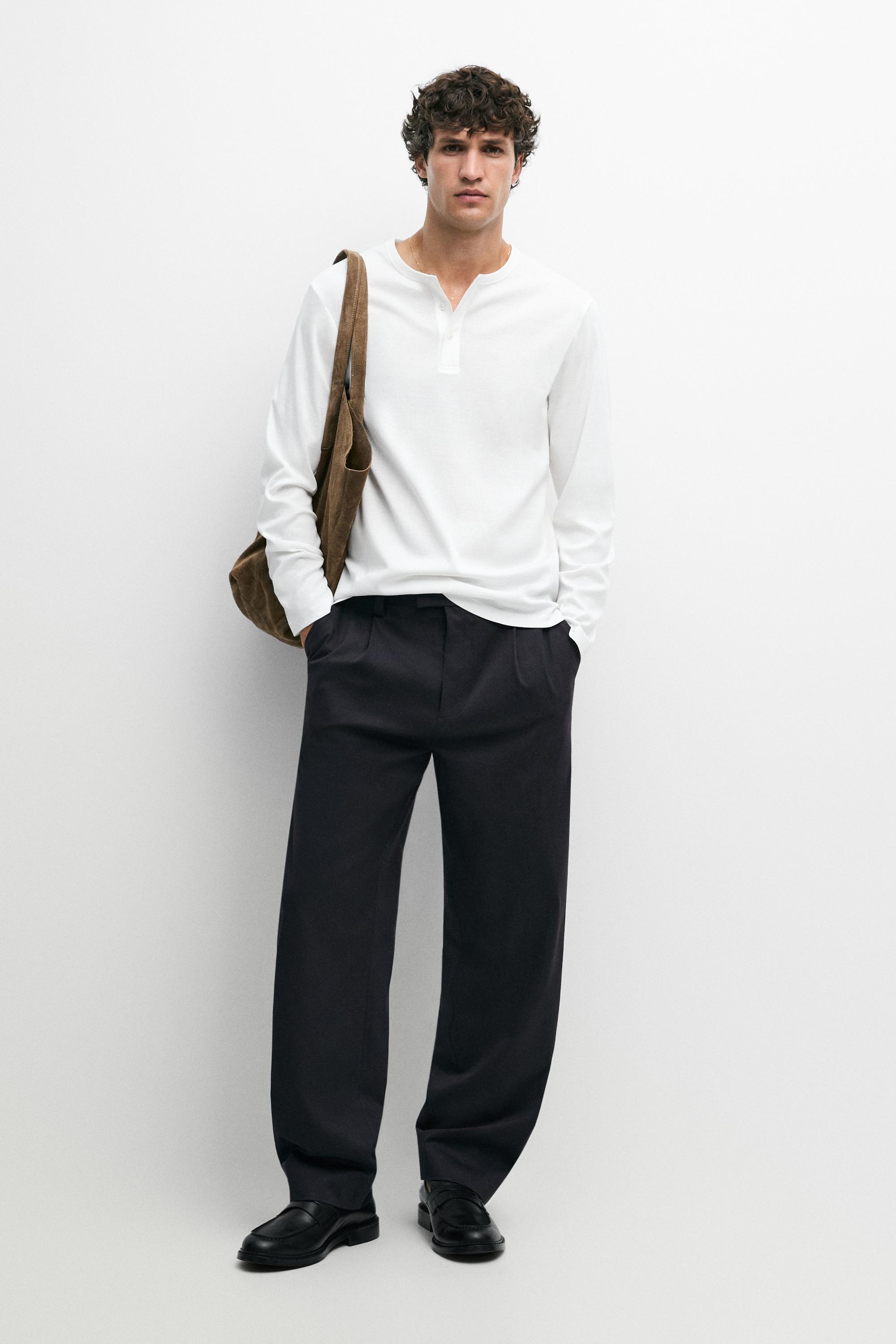 100% cotton long sleeve henley T-shirt - White | ZARA United States